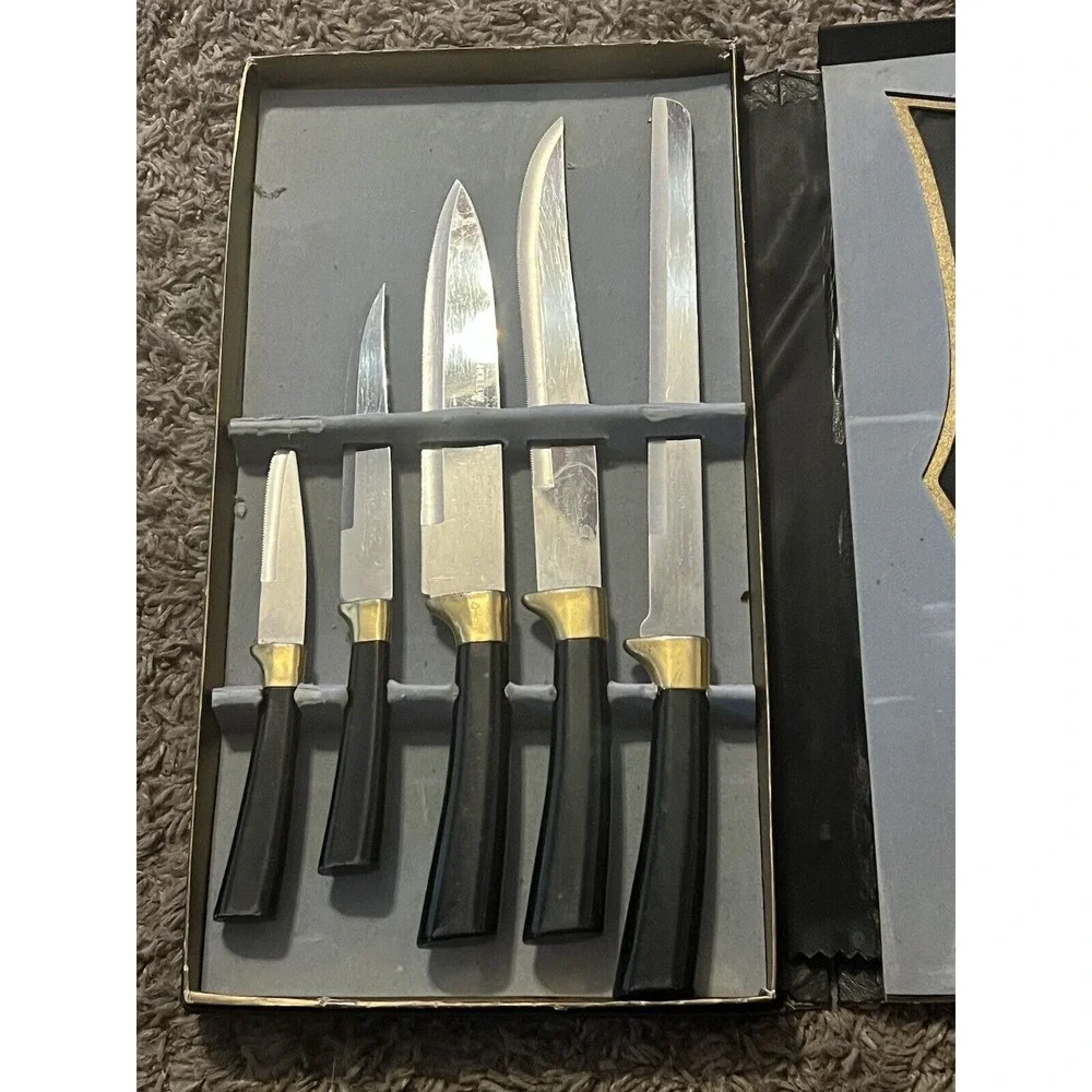 Regent Sheffield 24 K Gold Plated Cutlery Set Of‎ 5 Knives Original Box